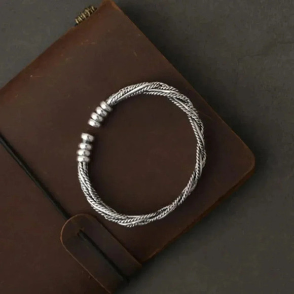 925 Sterling Silver Braided Modern Twist Cuff Bracelet Silver Bangle Bracelet - Picture 3 of 6